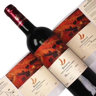 Carimbo de ouro de papel impermeável gravado da etiqueta de Kraft do teste padrão da garrafa de vidro do vinho da água